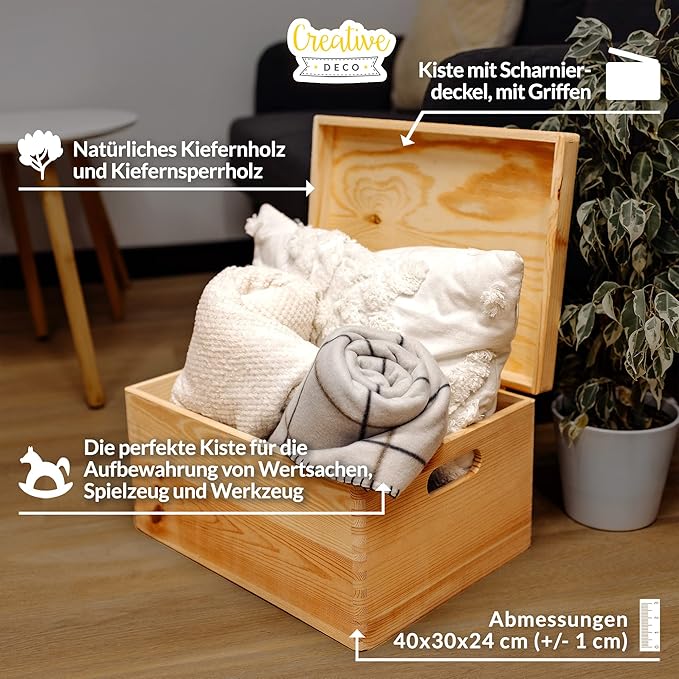XXL Large Plain Wooden Box Storage with Hinged Lid | 15.8x11.8x9.44 inches (+-0.5) | Handles | Unpainted Gift | Product NOT Intended for 15 Years OR Below