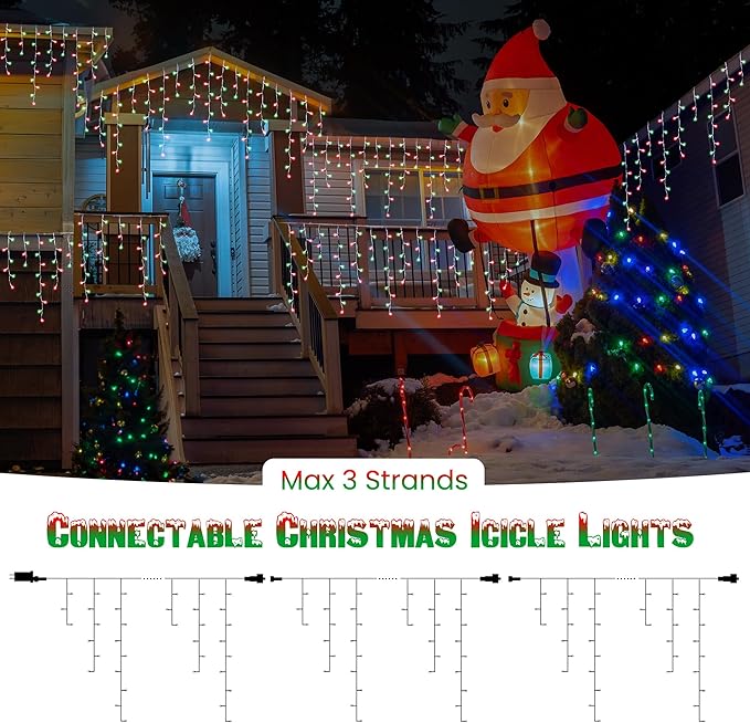 Toodour Red & Green Christmas Icicle Lights, 29.5ft 360 LED Icicle Lights, 8 Modes, 60 Drops, Window Curtain Led Christmas Light, Icicle Twinkle Light for Eaves, Party, Wedding, Xmas Decorations