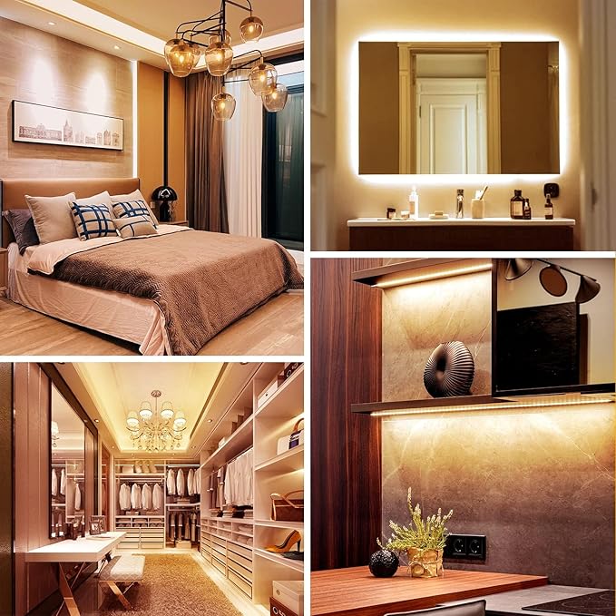 dalattin Warm White LED Strip Lights 50ft, Led Lights Strip Dimmable Bright 24V 3000K, 900 LEDs Lights for Bedroom, Mirror, Kitchen, Strong Adhesive（2 Rolls of 25ft）