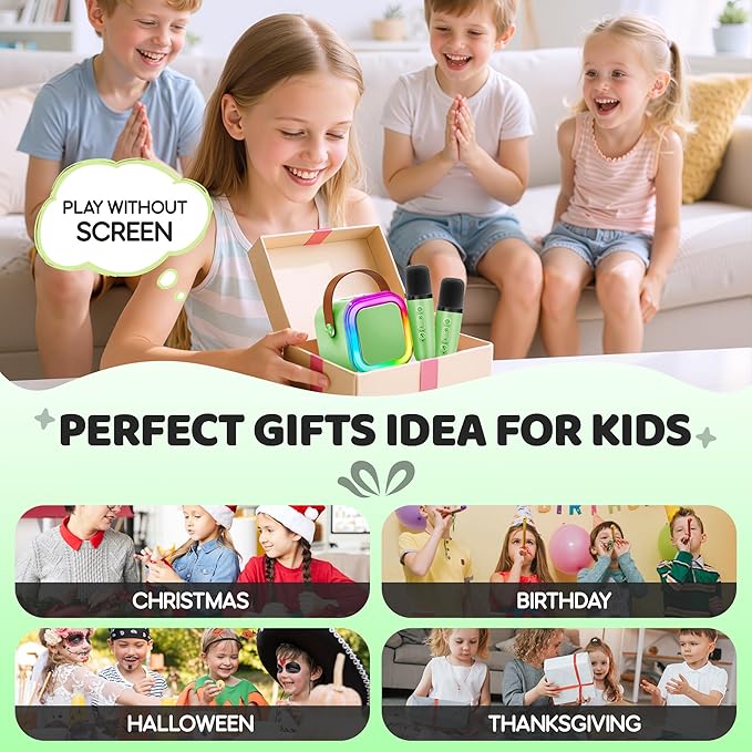 IROO Mini Karaoke Machine for Kids, 2025 TOP Toys Birthday Gifts Ideas for Girls Ages 4, 5, 6, 7, 8, 9, 10, 12+ Years Old, Portable MP3 Player with 2 Wireless Mics for Party