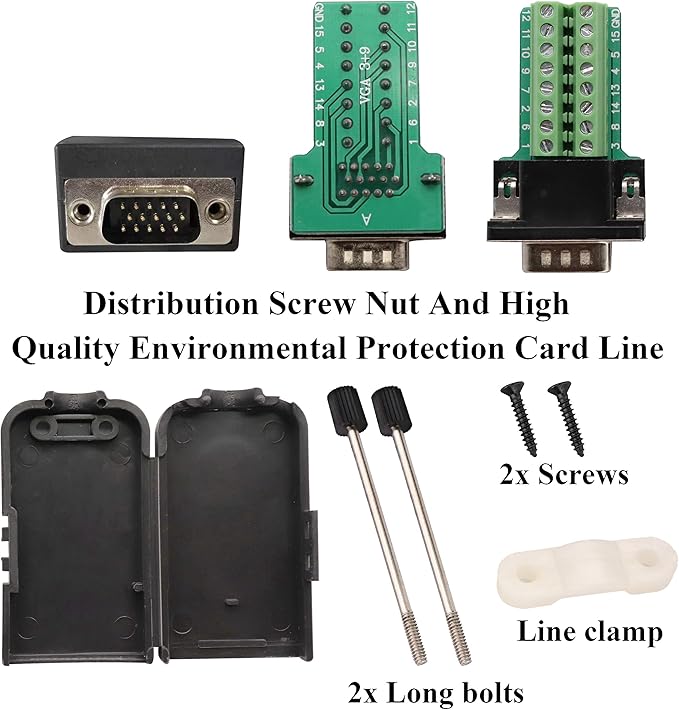 DB9 Screw Terminal Block Adapter D-SUB 9-pin RS232 Male to 9+1 Pin/Way Female Serial Terminal Breakout Board Connector Signal Module with case (2Pcak/Male)