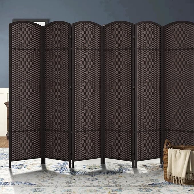 Rose Home Fashion 6 ft Tall Room Divider, Room Dividers and Folding Privacy Screens, 15.7in Privacy Screen 6 Panel Partition Temporary Wall Separation for Private, Dark Coffee