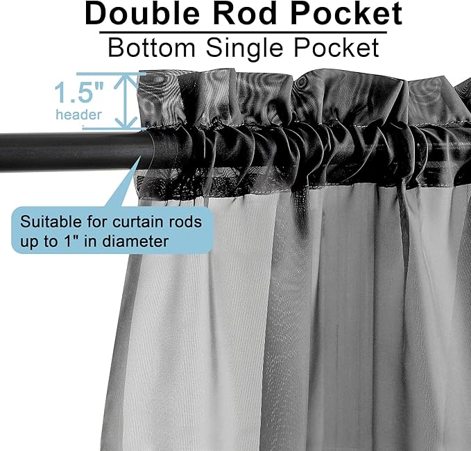OWENIE Short Sheer Curtains 30 Inches 2 Panels Set, Kitchen Tiers Light Filtering Rod Pocket Cafe Curtains for Bathroom Small Half Window, 42 in W x 30 in L, Black