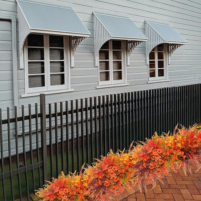 15PCS Artificial Fall Plants for Outdoors, Orange Fake Grass Plants Flowers for Autumn Decorations, UV Resistant Faux Foliage Greenery Bushes for Window Porch Garden Yard Décor