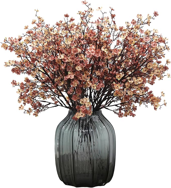 JAKY-Global Babys Breath Silk Artificial Flowers 6 Bundle European Fake Flowers Decor Wedding Party Fall Stems Decoration Bouquets DIY Home Garden,Farmhouse,Living Room Decor (Beige Brown-6pcs)
