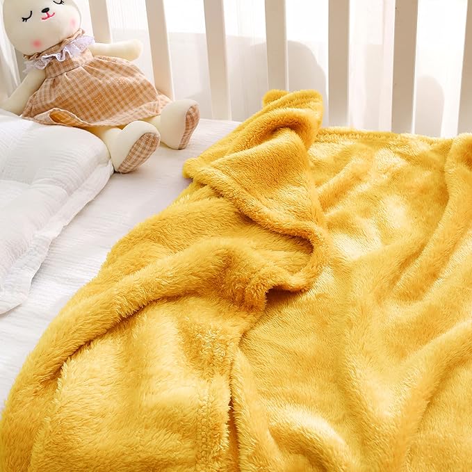 Exclusivo Mezcla Plush Fuzzy Fleece Throw Blanket, Super Soft, Fluffy and Warm Blankets for Couch, Bed, All Season Use (40x50 Inches, Mustard Yellow)