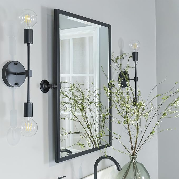 TEHOME 20x30'' Pivot Tilting Bathroom Vanty Mirror Rectangle Black Metal Framed Beveled Wall Mirror