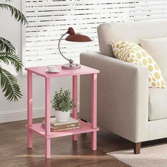 TUTOTAK End Table, Set of 2, Side Table, Nightstand, 2-Tier Storage Shelf, Sofa Table for Small Space, Living Room, Bed Room, Pink TB01BP035