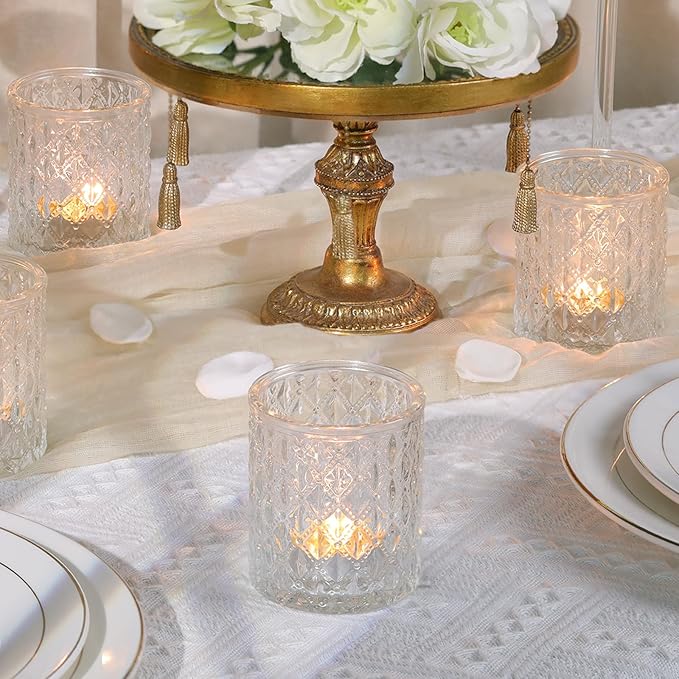 12Pcs Large Votive Candle Holders 2.8 * 3.2in Clear Tea Light Candle Holders Glass Candle Holder for Bridal Shower, Wedding, Table Centerpiece, Party, Home Decor