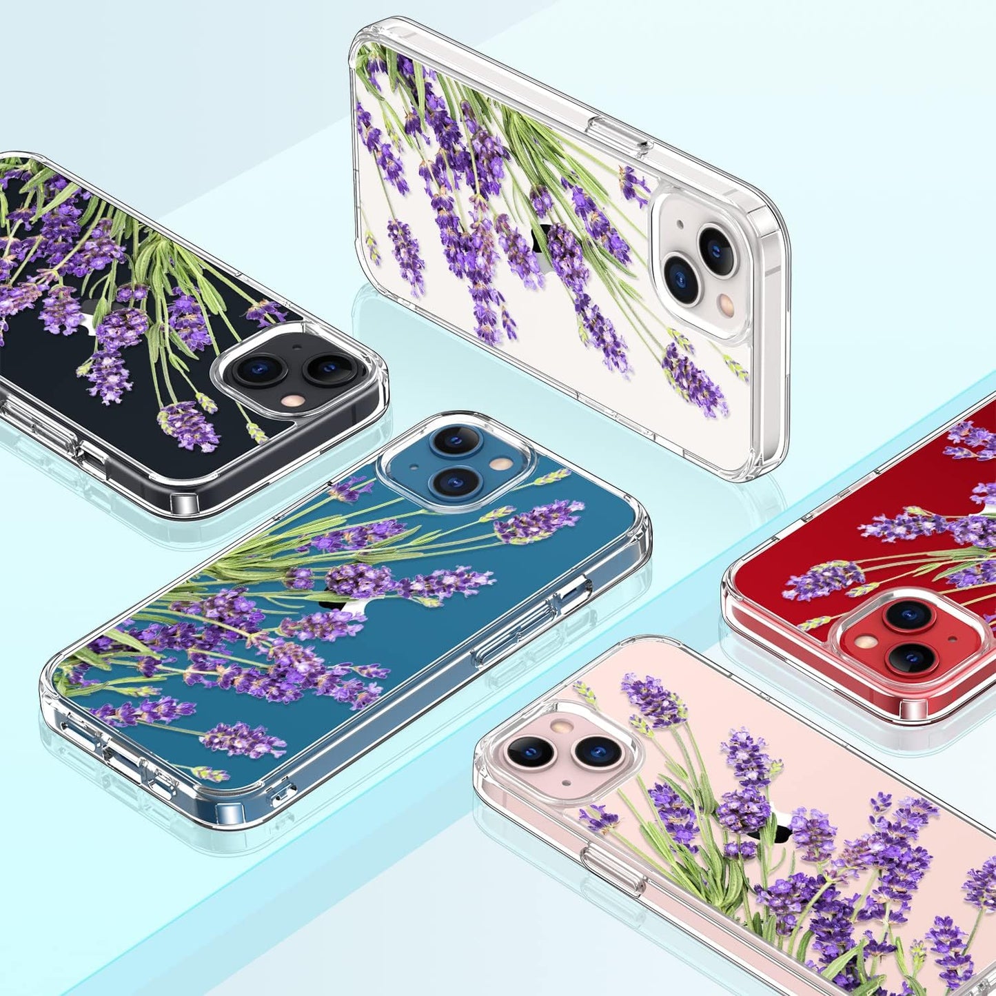 GiiKa iPhone 13 Case with Screen Protector, Clear Full Body Protective Floral Girls Women Shockproof Hard Case Purple