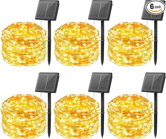 Brightown Outdoor Solar String Lights, 6 Pack 33Feet 100 Led Solar Powered Fairy Lights with 8 Modes Waterproof Decoration Copper Wire Lights for Patio Yard Trees Christmas Wedding Party (Warm White)