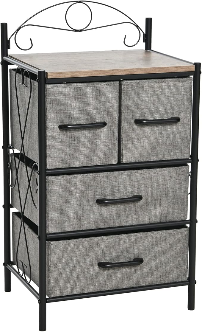 Household Essentials Victorian Style 4-Drawer Storage Organizer Unit, Black and Grey