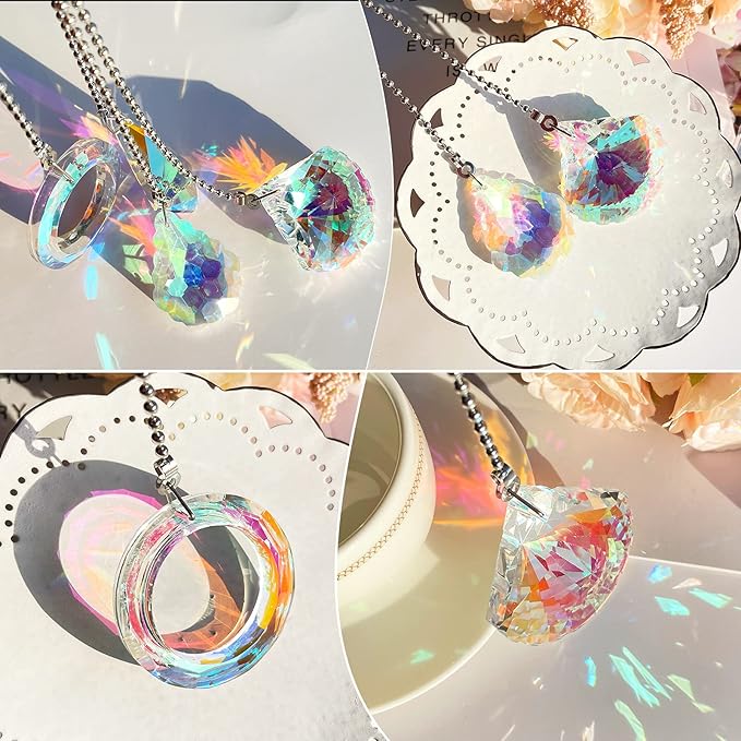 4 Pieces Crystal Ceiling Fan Pull Chain Decorative Rainbow Pull Chain Extension 20 Inch Ceiling Ornament with Ball Connector(Water Drop, Shell, Diamond, Ring)