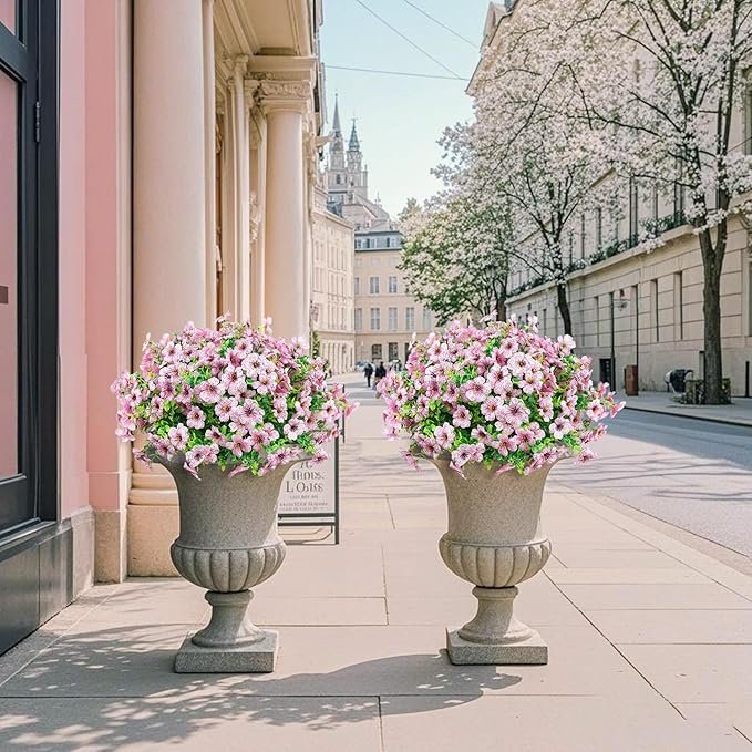 Ouddy Decor 24 Bundles Artificial Flowers for Outdoors Fake Silk Flowers UV Resistant Faux Plastic Plants for Spring Summer Garden Porch Window Box Table Vase Home Indoor Outdoor Decoration, Pink