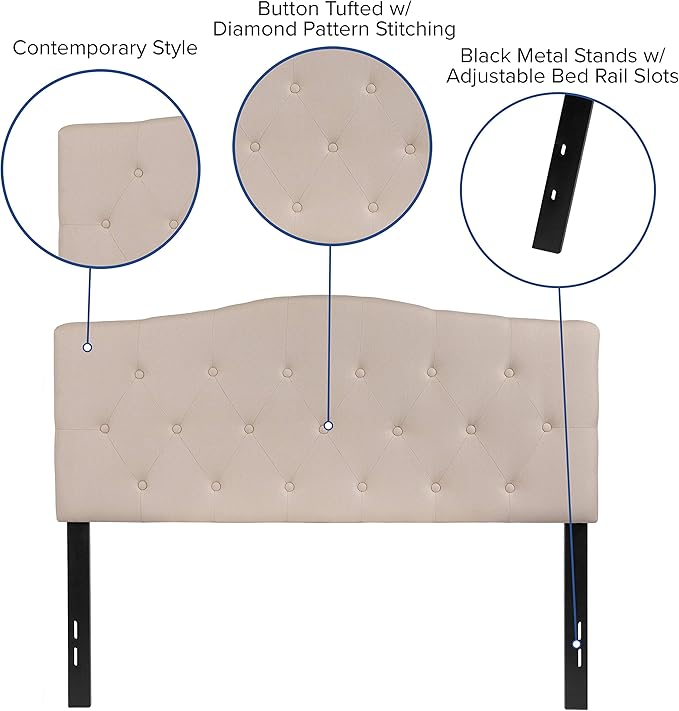 Flash Furniture Cambridge Button Tufted and Diamond Stitched Upholstered Full Size Headboard in Beige Fabric