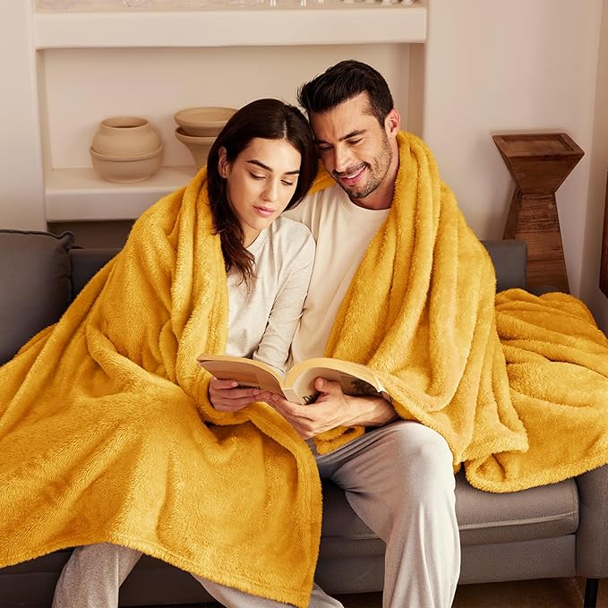 Exclusivo Mezcla Plush Fuzzy Fleece Throw Blanket Extra Large, Super Soft, Fluffy and Warm Blankets for Couch, Bed, Suitable for All Seasons (50x70 Inches, Mustard Yellow)