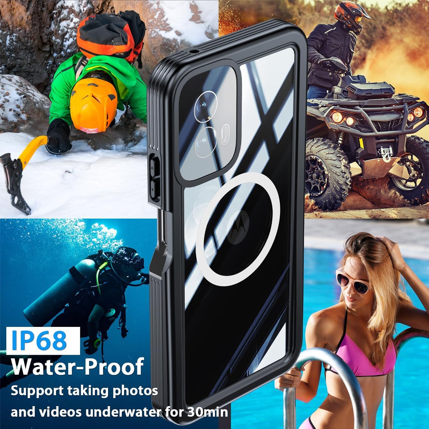 for Moto G Power 5G 2024 Case, Waterproof with Built-in Screen Protector [IP68 Underwater] Anti-Scratched Rugged Case
