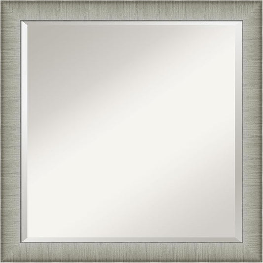 Amanti Art Silver Bathroom Mirror for Over Sink, 23x23 Elegant Brushed Pewter Narrow Square Vanity Mirror, Medium Casual Frame, Hangs Horizonally and Vertically, Bathroom Wall Decor, Beveled Edge