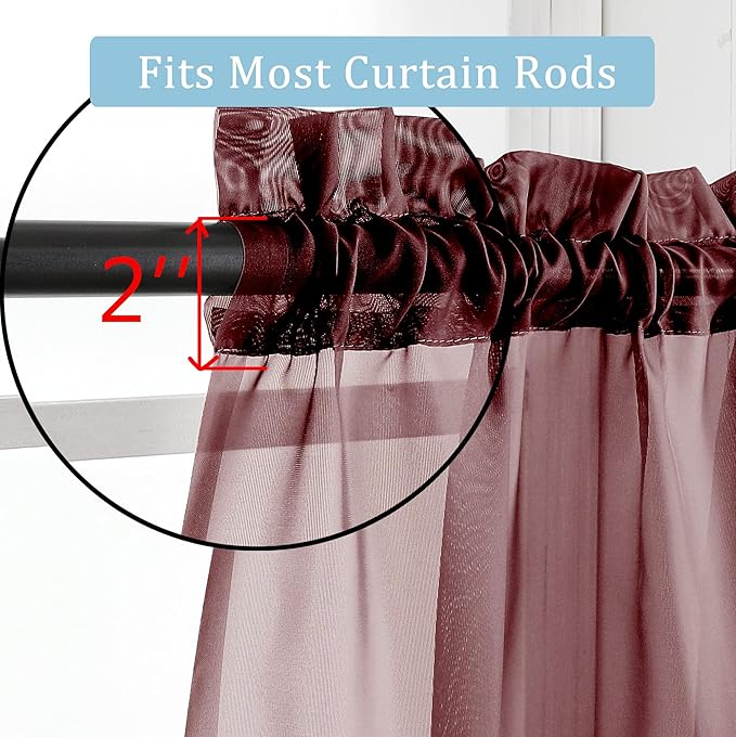 OWENIE Sheer Curtains 96 Inch Long, Elegant Sheer Curtains for Bedroom, Window Voile Sheer Curtain Panels/Drapes/Treatment for Living Room, 2Pcs, Each 42" W x 96" L, Burgundy