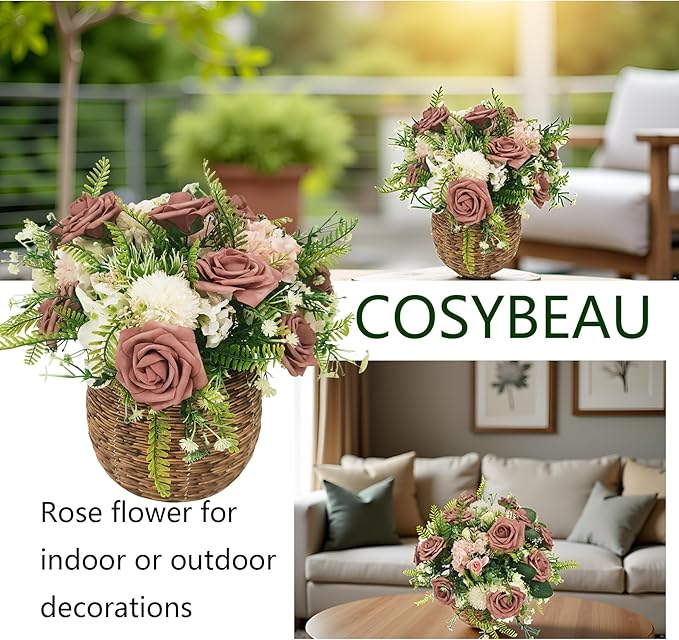 Artificial Rose Flowers 25pcs, Brown Foam Fake Rose Faux Flower for Wedding Bouquets Bridal Shower Centerpieces Floral Arrangements Home Decorations Party Backdrops Table