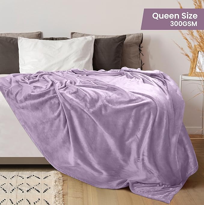 Utopia Bedding Fleece Blanket Queen Size Lilac 300GSM Luxury Fuzzy Soft Anti-Static Microfiber Bed Blanket (90x90 Inch)