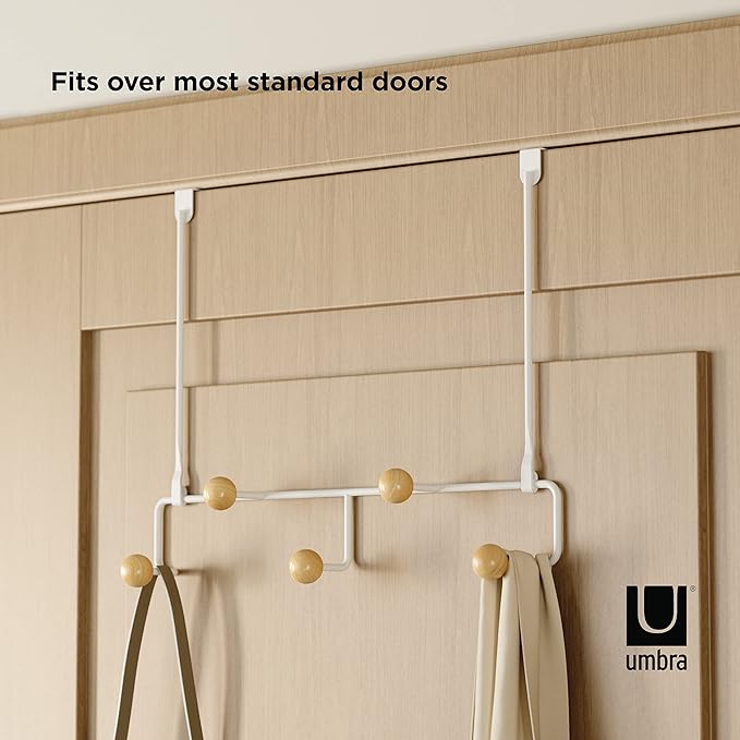 Umbra Estique Over The Door Coat Rack & Multi-Use Organizer, for Coats, Bags, Hats & More, Small, White/Natural (Pack of 3)