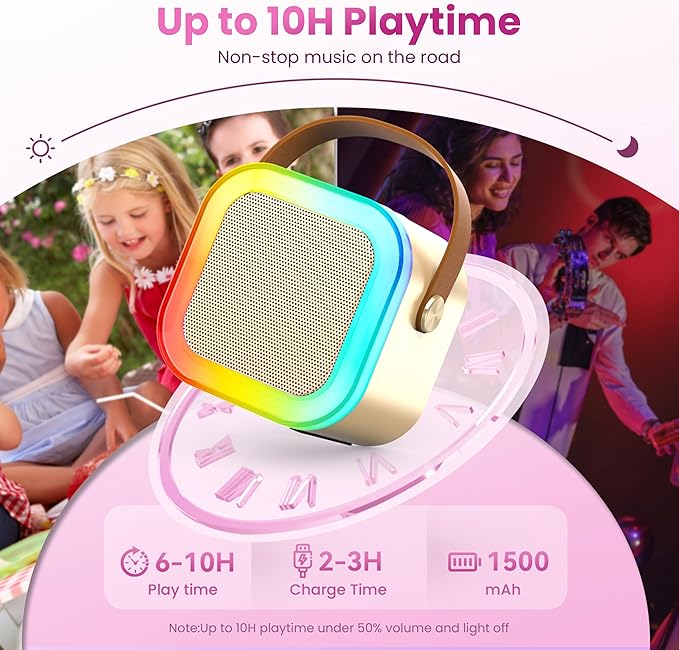 Mini Karaoke Machine for Kids Adults, Portable Karaoke Microphone Singing Speaker Bluetooth Karaoke Player with 2 Wireless Mic, Birthday Gifts for Girls Boys 4-12 Year Old, Family Home Party(Gold)