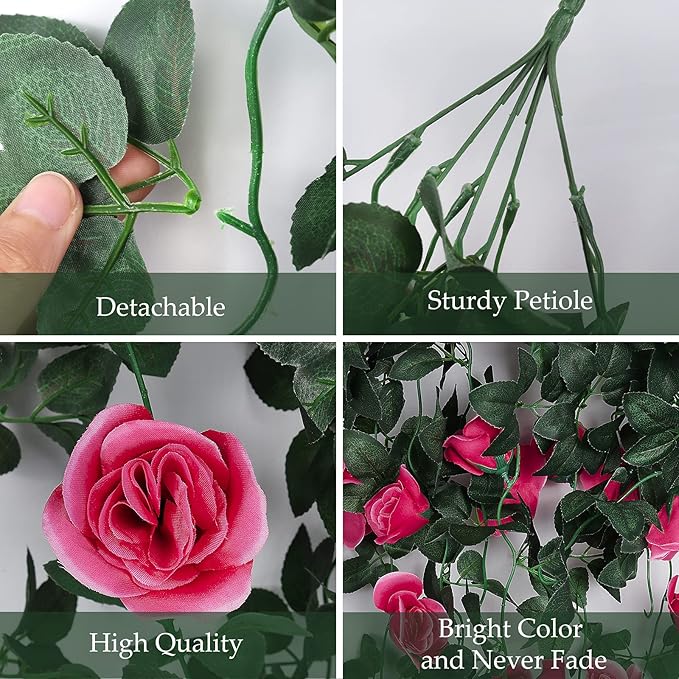 RECUTMS 2PCS Artificial Hanging Flowers 3.3Ft Fake Flower Plants for Home Room Garden Wedding Indoor Outdoor Decoration (Rose Red)