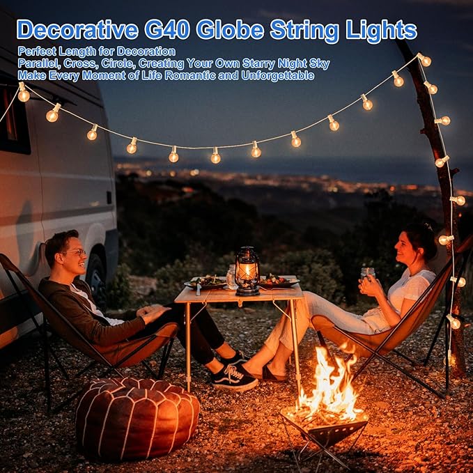 Bosceos Outdoor G40 LED Globe String Lights 25FT Dimmable Shatterproof Waterproof Patio Lights with 12+2 Bulbs Connectable Commercial Hanging Light for Patio Balcony Backyard Party (White Wire)