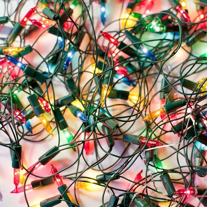 Mudder 60Count 2.5V Christmas 50/100/150/200 Count Mini Incandescent Wire String Lights Replacement Bulbs Indoor/Outdoor Christmas Lights Decor for Home Xmas Tree (Green Base with Colorful Bulb)