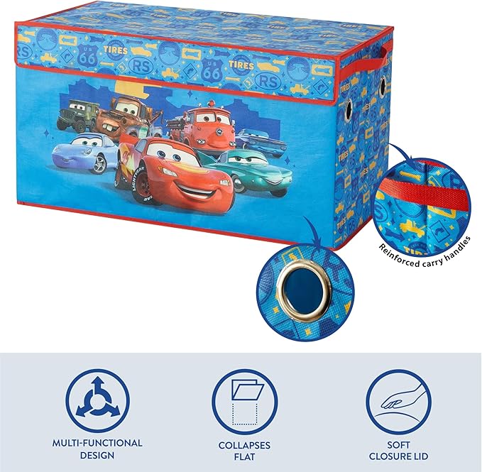 Idea Nuova Disney Pixar Cars Collapsible Storage Trunk,Durable Kids Toy Organizer with Soft Lid, Foldable Chest for Bedroom & Playroom, 28.5" x 14.5" x 16"