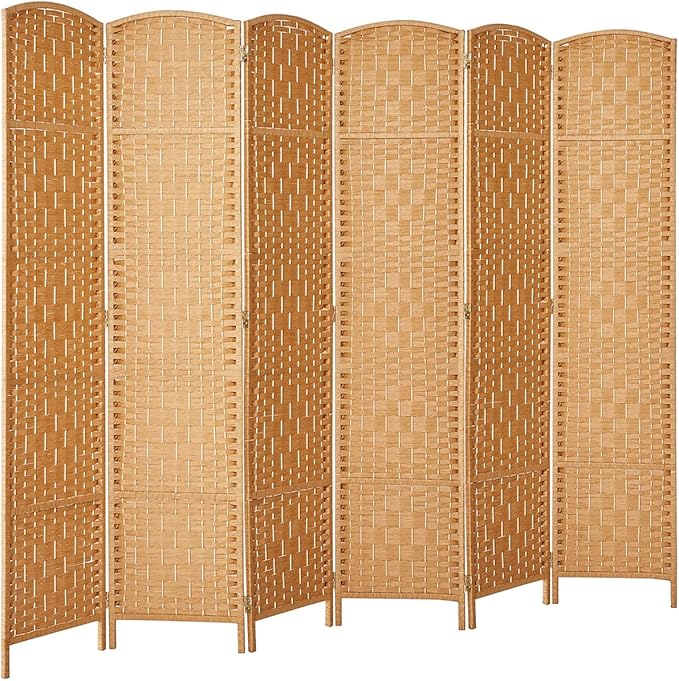 Rose Home Fashion Room Divider, 6 ft Tall Room Dividers and Folding Privacy Screens, 16in Privacy Screen 6 Panel Light Beige Space Temporary Wall Foldable Partition Separation
