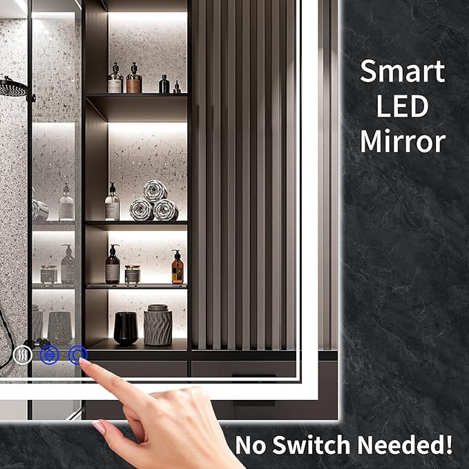 60"x36" LED Bathroom Mirror with Anti-Fog, Stepless Dimmable Lights, 3 Color Modes, Shatter-Proof Tempered Glass, Memory Function & Waterproof Design