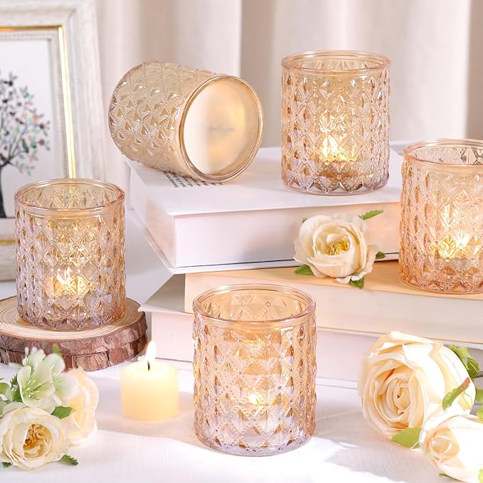 12Pcs Large Votive Candle Holders 2.8 * 3.2in Gold Tea Light Candle Holders Glass Candle Holder for Wedding, Bridal Shower, Table Centerpiece, Party, Home Decor