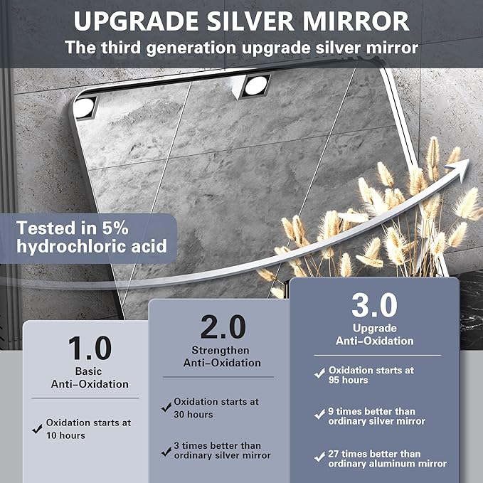 PAIHOME 16x24-Inch Brushed Nickel Bathroom-Vanity-Mirror for Wall - 304 Stainless Steel Silver Frame Bathroom Mirrors, Rectangle Farmhouse Mirror, Vertical Or Horizontal Hanging Modern Mirror