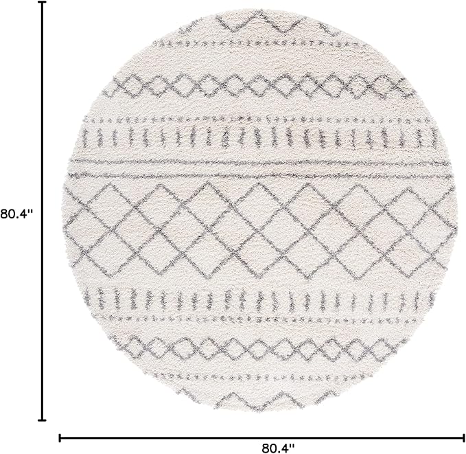 SAFAVIEH Arizona Shag Collection 6'7" Round Ivory/Grey ASG741F Moroccan Non-Shedding Entryway Foyer Living Room Bedroom Kitchen 1.2-inch Thick Area Rug