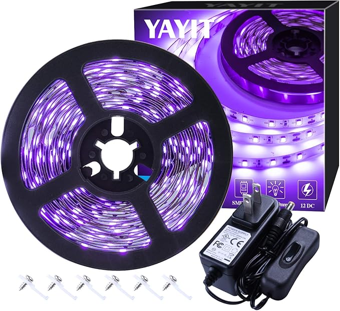 20ft LED Black Light Strip Kit,360 Units,12V Flexible Blacklight Fixtures, 6m LED Ribbon for Indoor Home Bedroom Decoration Fluorescent Dance Party,Non-Waterproof