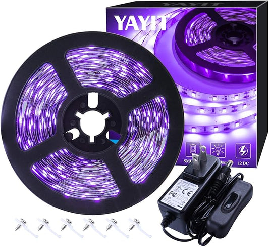 20ft LED Black Light Strip Kit,360 Units,12V Flexible Blacklight Fixtures, 6m LED Ribbon for Indoor Home Bedroom Decoration Fluorescent Dance Party,Non-Waterproof