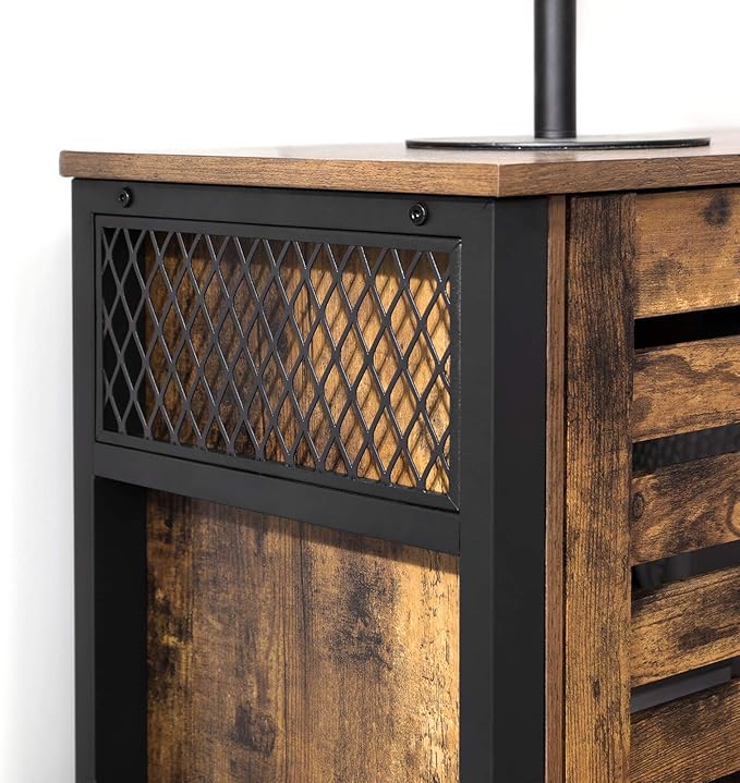 VASAGLE Lowell Storage Cabinet, Sideboard with Adjustable Shelves and Louvered Doors, Industrial, 13" D x 44.9" W x 29.5" H, Rustic Brown