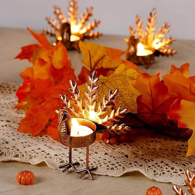 SAND MINE Metal Turkey Tea Light Candle Holders, Thanksgiving Candle Holder, Turkey Candle Holder, Metal Candle Holder, Thanksgiving Home Table Decoration (12)