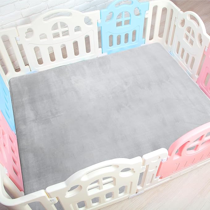 BALAPET Thick Memory Foam 47x47 Play Mat for Playpen, Super Soft Velvet Portable Baby Playpen Mat for Kids Toddler Crawling and Play, Non-Slip Bottom Playmat, Grey