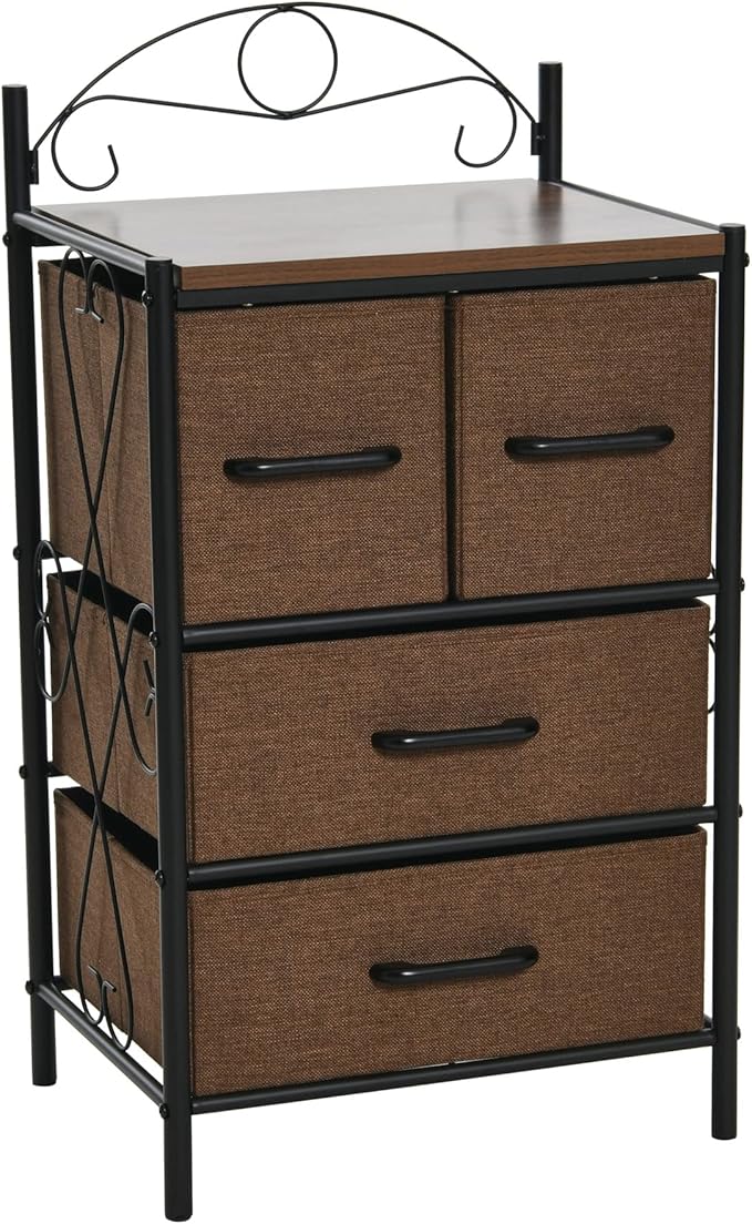 Household Essentials Victorian Style 4-Drawer Storage Organizer Unit, Black and Brown
