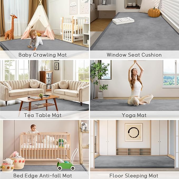 Baby Play Mat for Floor Tummy Time Mat Nursery Muscle Area Rug Playroom Rug Tatami 79"x138" Memory Foam 1.3" Thick Crawling For Babies,Toddlers, Infants, Kids,Floor(Grey)