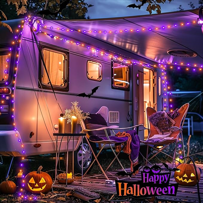 JMEXSUSS 8 Pack 50 LED Orange and Purple Fairy Lights Battery Operated 16.1ft Twinkle Lights