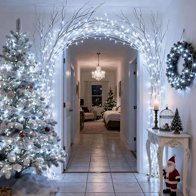 JMEXSUSS 2 Pack White Battery Operated Christmas String Lights, Each 33ft 100 LED Wedding Lights Outdoor Indoor, with 8 Modes Remote Waterproof