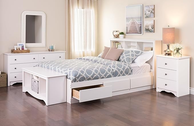 Prepac Sonoma Traditional Tall Nightstand Side Table with 3 Drawers, Functional Tall 3-Drawer Bedside Table 16" D x 23" W x 29" H, White, WDC-2403