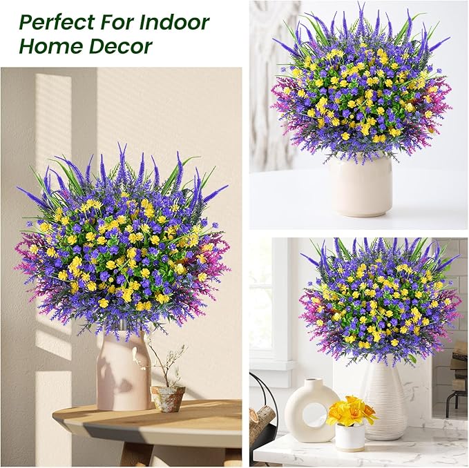 Artificial Plants Outdoor, 20PCS Artificial Flowers, UV Resistant Fake Flowers, Faux Flowers for Outdoor Planters for Home Garden Outside Porch Decor