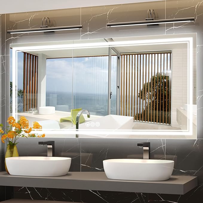 84x40 Inch Led Mirror for Bathroom with Front Light and Backlit, Dimmable Anti Fog Wall Bathroom Mirror with Led Lights, Water Proof, Decor Vanity Mirror
