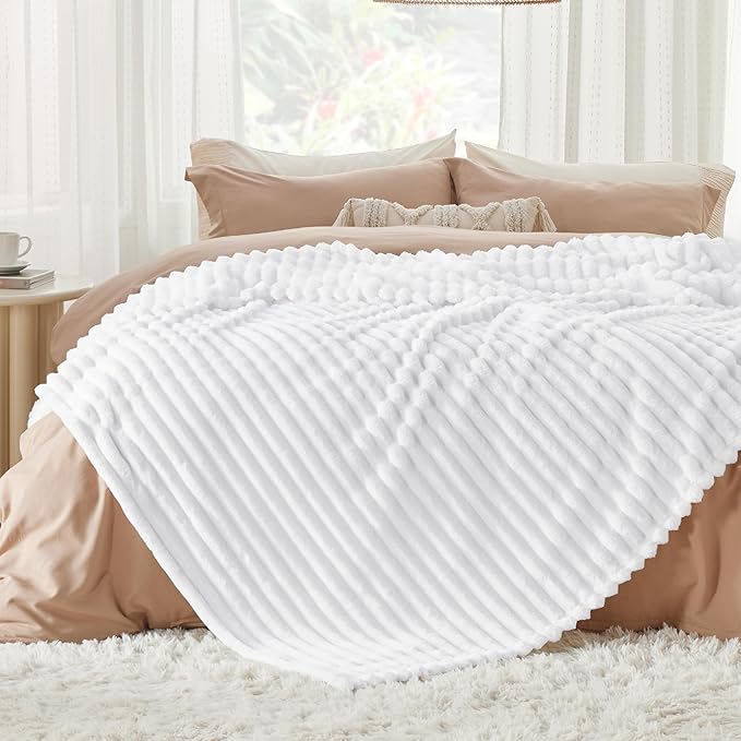 Bedsure GentleSoft King Throw Blanket for Couch - Cozy Soft Blankets for Women, Cute Small Fleece Throws for Girls, White, 108x90 Inches