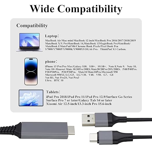 zdyCGTime 2 in 1 MHL USB Type C 3.1 Male & USB 2.0 A Male to HDMI Male 4K@30Hz HDTV Mirroring Video Audio Output Charging Cable Compatible with Android, MacBook, iPad, Thunderbolt 3(2m/Black-USB C)